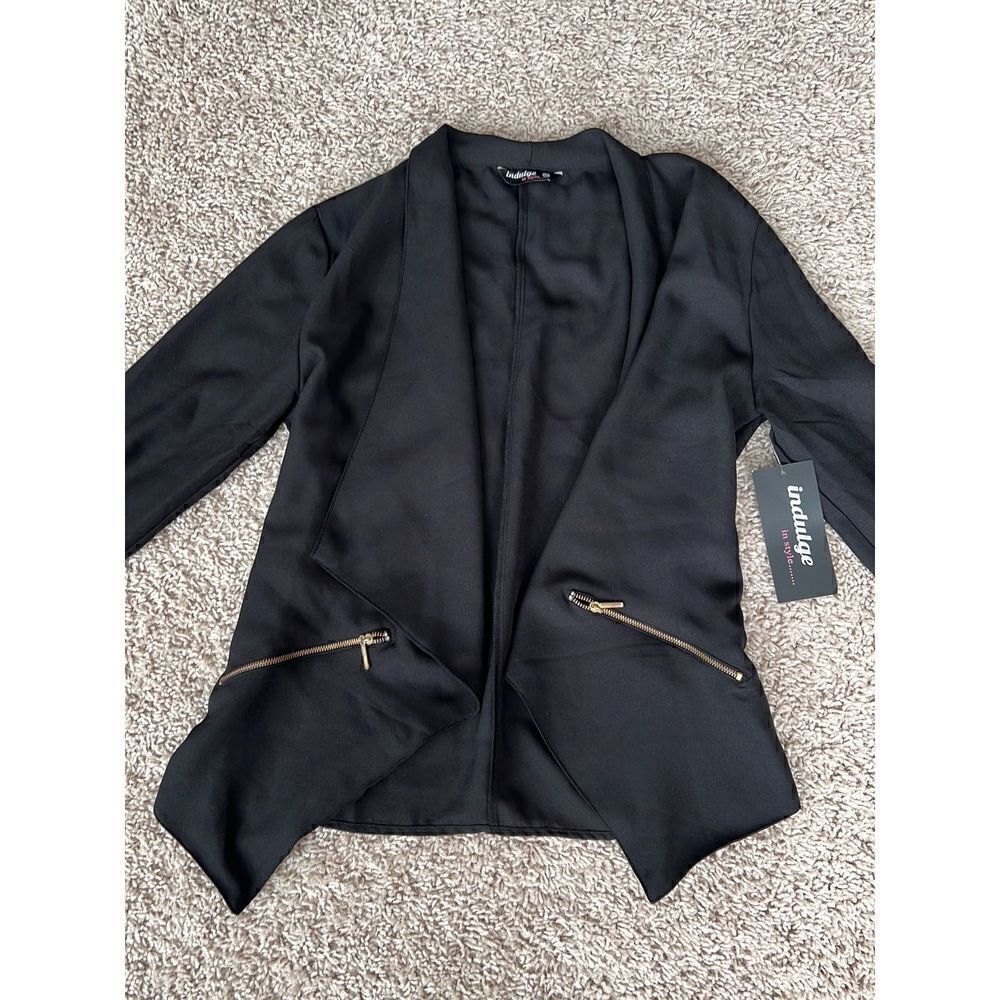NWT Black lapel front double zip functional pockets jacket Blazer